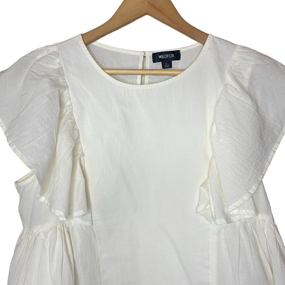 NWT WILDFOX Ivory Cotton Ruffle Flutter Sleeve Top, Large - Picture 3 of 9